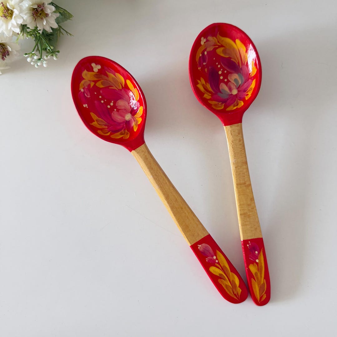 Rustic Plastic Spoon Ukrainian Vintage Wooden Spoons With Bright Patterns, Rustic Kitchen ...