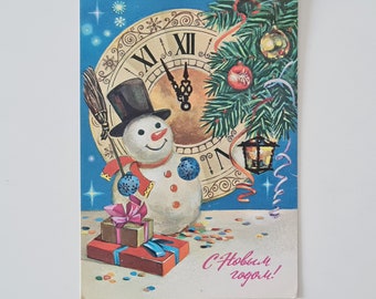 ソ連のヴィンテージポストカード、雪だるま、新年カード、ソ連の