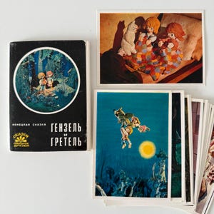 Hänsel und Gretel, deutsches Märchen in Postkarten, Postkartenset der Sowjetunion, Kunstpostkartenset