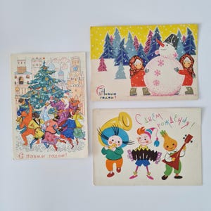 Ensemble de cartes postales rares signées vintage soviétiques des années 1960, cartes postales de l'URSS, bonne année, carte d'anniversaire