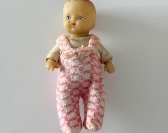 Vintage sovjetisk leksak, liten gummidocka, DDR-babydocka, miniatyrdocka, valp