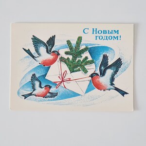 Carte postale de Noël. Oiseau. Bouvreuil. Carte postale soviétique. Carte de voeux vierge. Rare carte postale URSS. Bonne année