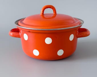 Soviet vintage tins set, polka dot kitchen storage boxes, red tin