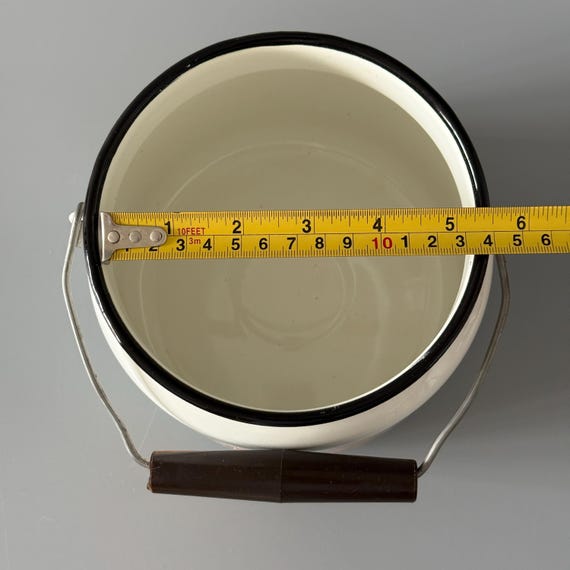 Vintage Enamel Milk Can With Lid - Small White Pot With Orange
