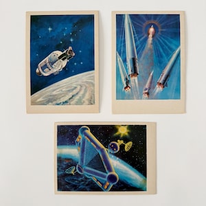 Soviet vintage Space postcard set, Astronomy, Planets, Space prints, Fantasy, Solar System, Space art, Spaceship