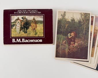 Uppsättning sovjetiska vintagevykort med målningar av den ryske konstnären Viktor Vasnetsov