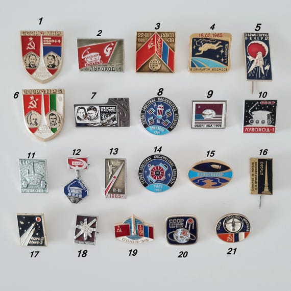 Vintage Soviet Space Pin Badge, USSR, Cosmonaut, Yuri Gagarin, Intercosmos, Baikonur, Cosmos