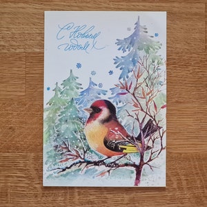 Carte postale de Noël vintage soviétique, oiseaux, carte postale soviétique, carte de voeux vierge, carte postale rare URSS, carte postale de bonne année, artiste Manilova