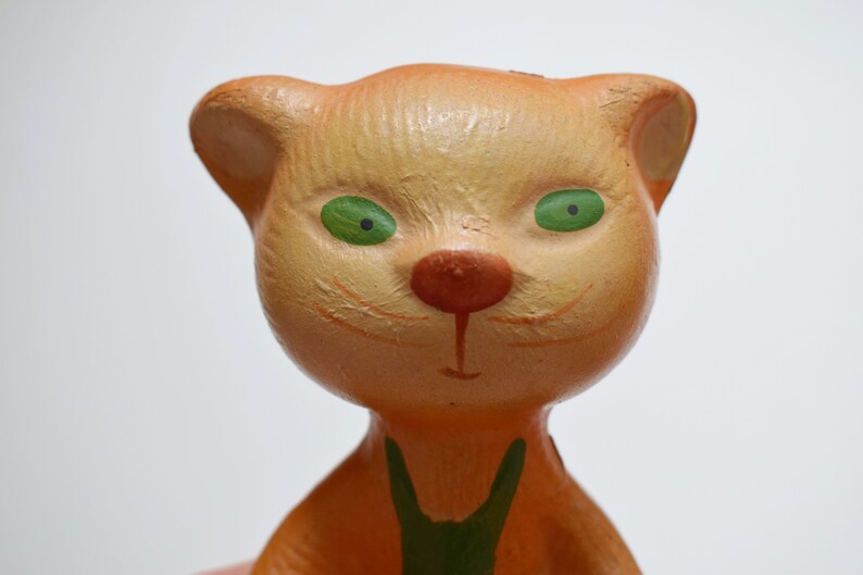 Rare Vintage rubber toy cat Soviet vintage 1950-s Toys for bath Made in USSR The catr in a green waistcoat