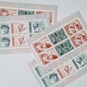 Blocchi di francobolli sovietici d'epoca del 1975 con sculture di Michelangelo, cimeli dell'URSS, effimeri di carta, francobolli sovietici