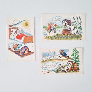1968, Conjunto de postales soviéticas antiguas, postales humorísticas rusas de la década de 1960, Orlov, Schwartz, cazador con perro