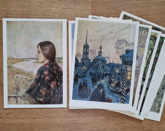 Soviet vintage set of postcards, Russian literature, Leskov, Russian writer, illustrations by Glazunov