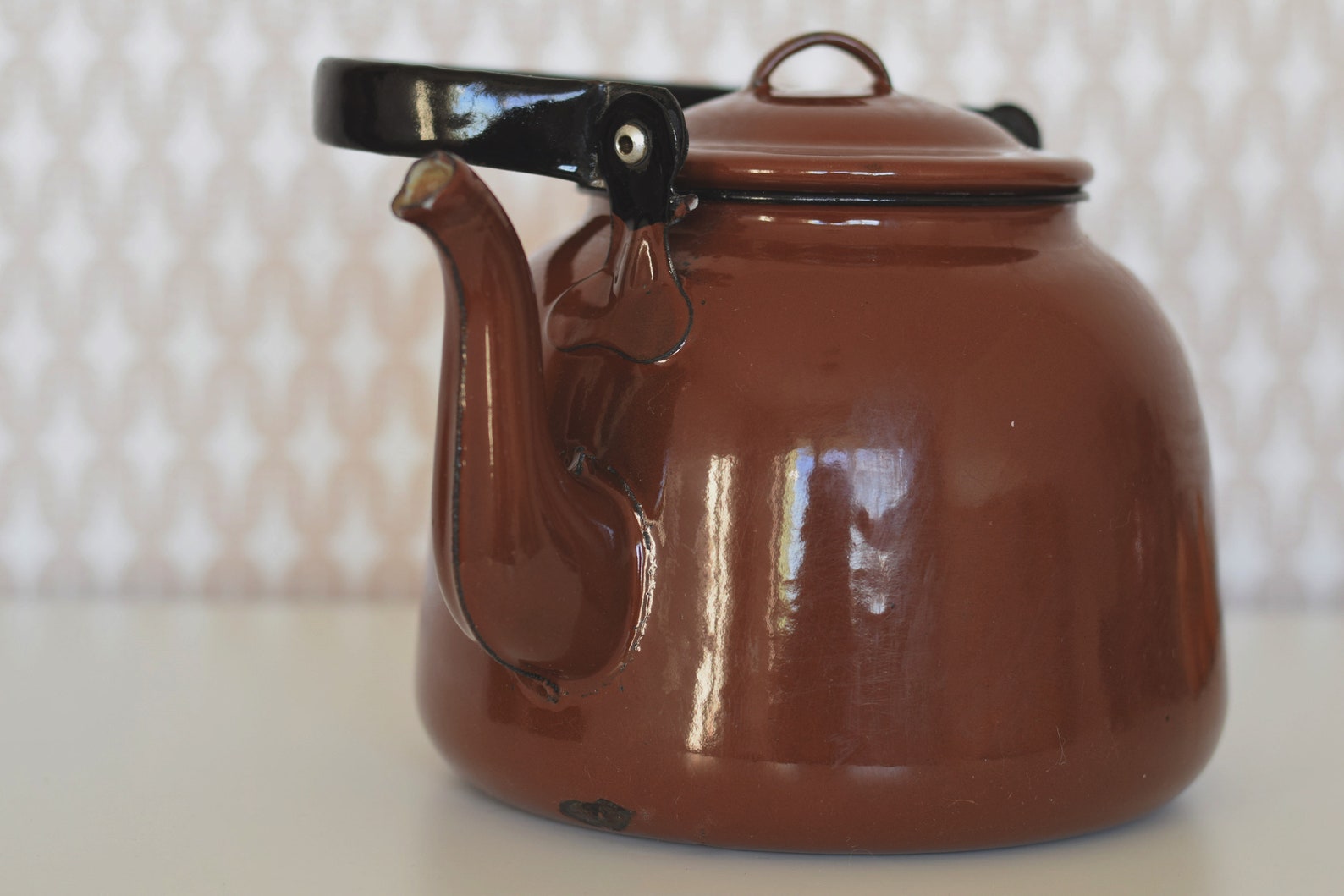 Large Vintage Brown Tea Kettle With Lid Soviet Enamel Kettle Etsy