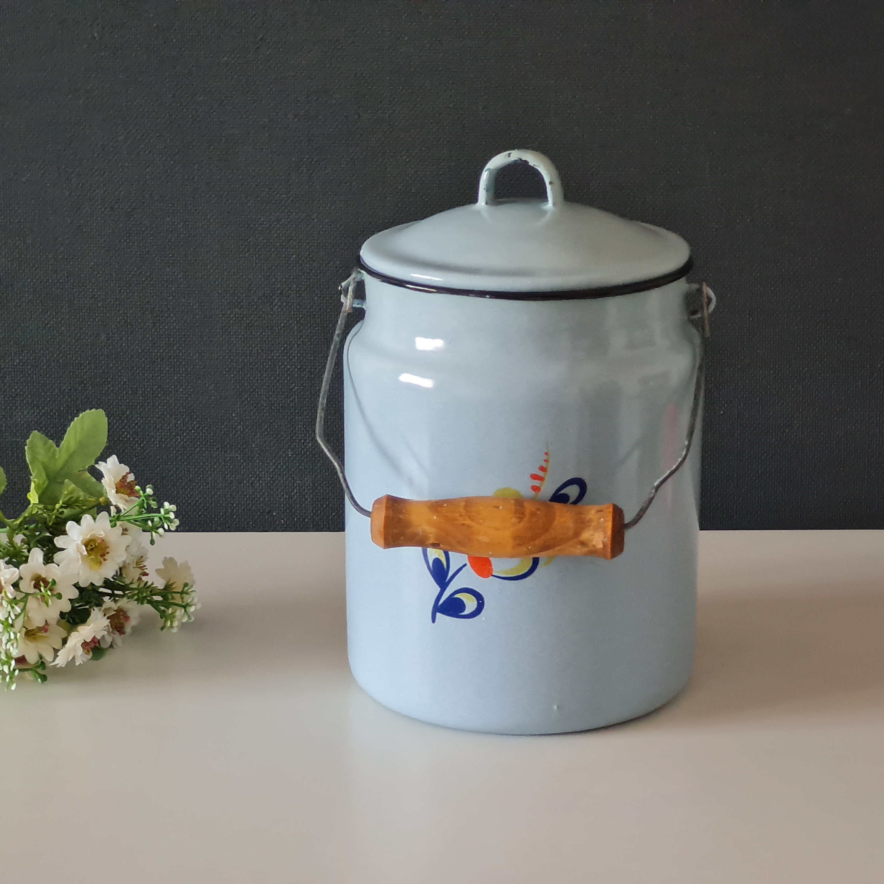 Light Blue Enamel Milk Can With Lid, Soviet Vintage Jug, Country Light Blue Enamel Milk Can With Lid, Soviet Vintage Jug, Country