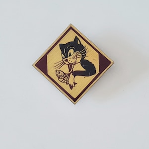 Vintage Sobiet pin badge - Cat with fish, kid's brooch, USSR, Collectible, Children's Badge
