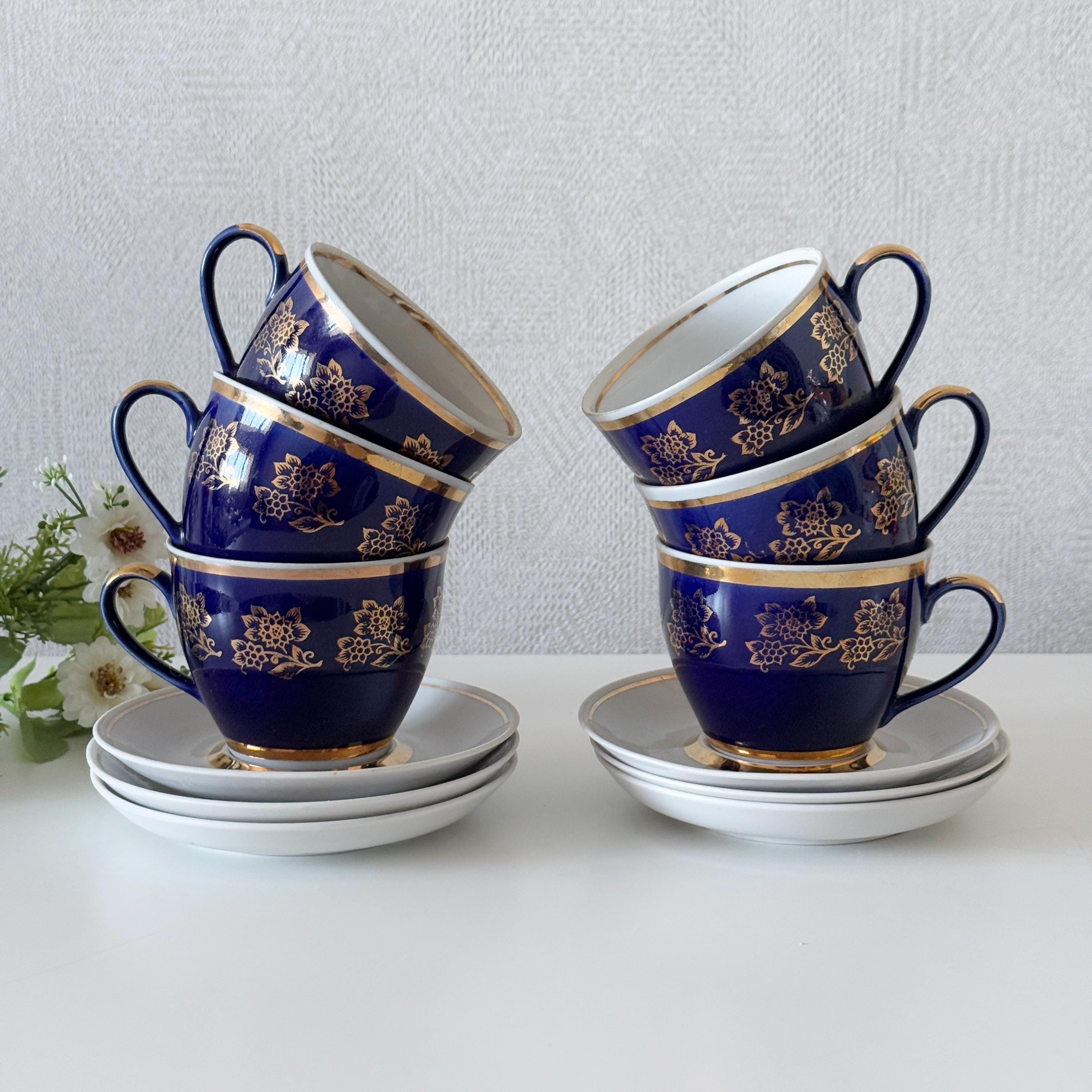 ロシア ロモノーソフ カップ&ソーサー2客 ロモノーソフ コバルト