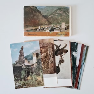 Svanétie, Géorgie, jeu de cartes postales vintage soviétiques, éphémères touristiques, voyages en URSS, nature de la Géorgie