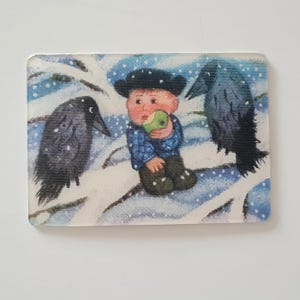 Kalendarz kieszonkowy z 1989 r., Chłopiec z wronami, Stara radziecka karta stereo, Kalendarz 3D dla dzieci, Rosyjskie kreskówki, Pamiątki radzieckie