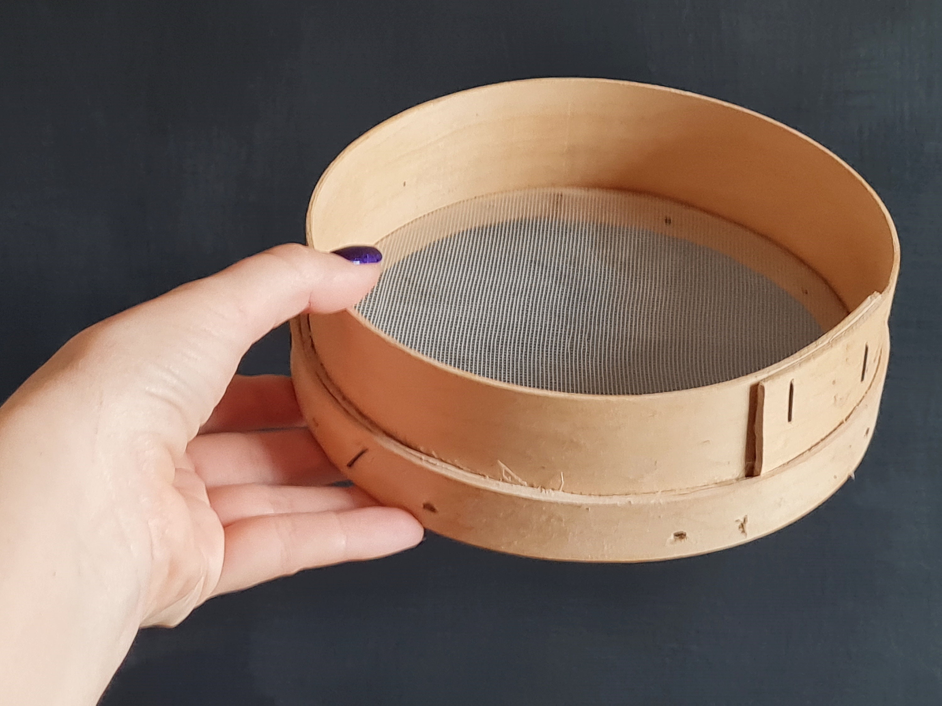 Vintage round wooden sieve small sieve Rustic cooking utensils Etsy