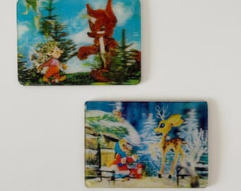 Pair of Soviet vintage lenticular pocket calendars 1980 and 1985 years, Stereo 3D card