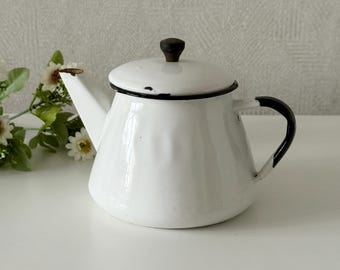 Small white enamel teapot for decor, teakettle, Soviet vintage enamelware, Cottage chic, Farmhouse decor