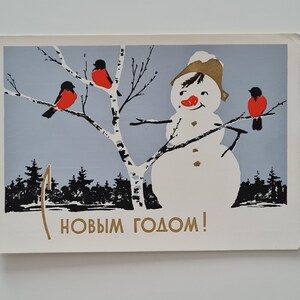 Postal vintage soviética de Año Nuevo de 1969, muñeco de nieve, postal navideña, tarjetas coleccionables vintage en blanco