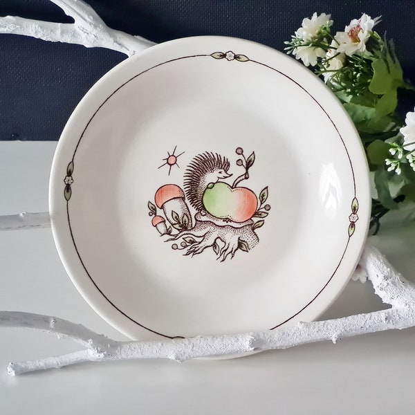 Soviet vintage kids plate with Hedgehog, Porcelain USSR, Children plate, Collectible ceramic plate with cute picture