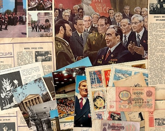 Massor av sovjetiska vintageföremål, produkter från Sovjetunionen, sovjetiska memorabilia, unika föremål från Sovjetunionen, vintagepresenter, mysterielåda