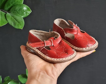 Vintage Leather Baby Shoes  Red Sandals Made in the USSR Kids' Shoes Soviet era