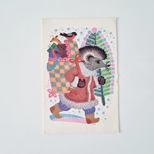 1967, ancienne carte postale soviétique rare, hérisson, carte postale de Noël vintage URSS, carte de bonne année