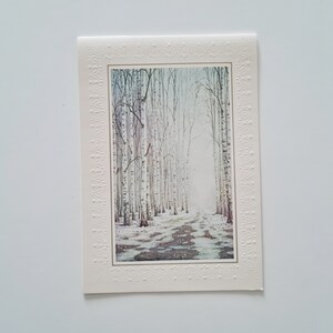 Carte postale vintage soviétique, 8 mars, carte postale de la Journée internationale de la femme, éphémères soviétiques, carte postale nature, bouleaux, début du printemps