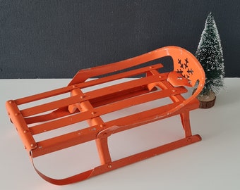 Soviet Vintage Metal Toy, Sled, Decorative Orange Sled, for Christmas Decor, Metal Santa's Sleigh, Winter Holyday Decor