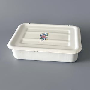 Vintage weiße Emaille Tablett mit Deckel: UDSSR Kochgeschirr, umweltfreundlich