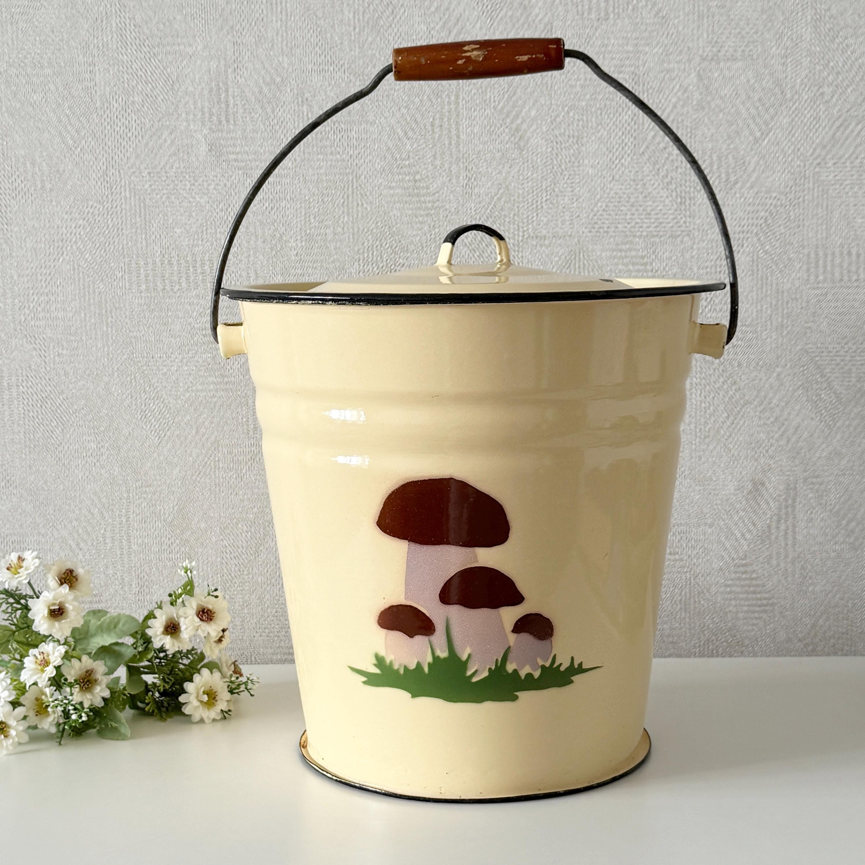 Vintage Soviet Yellow Enamel Bucket With Lid – 1980s USSR Retro
