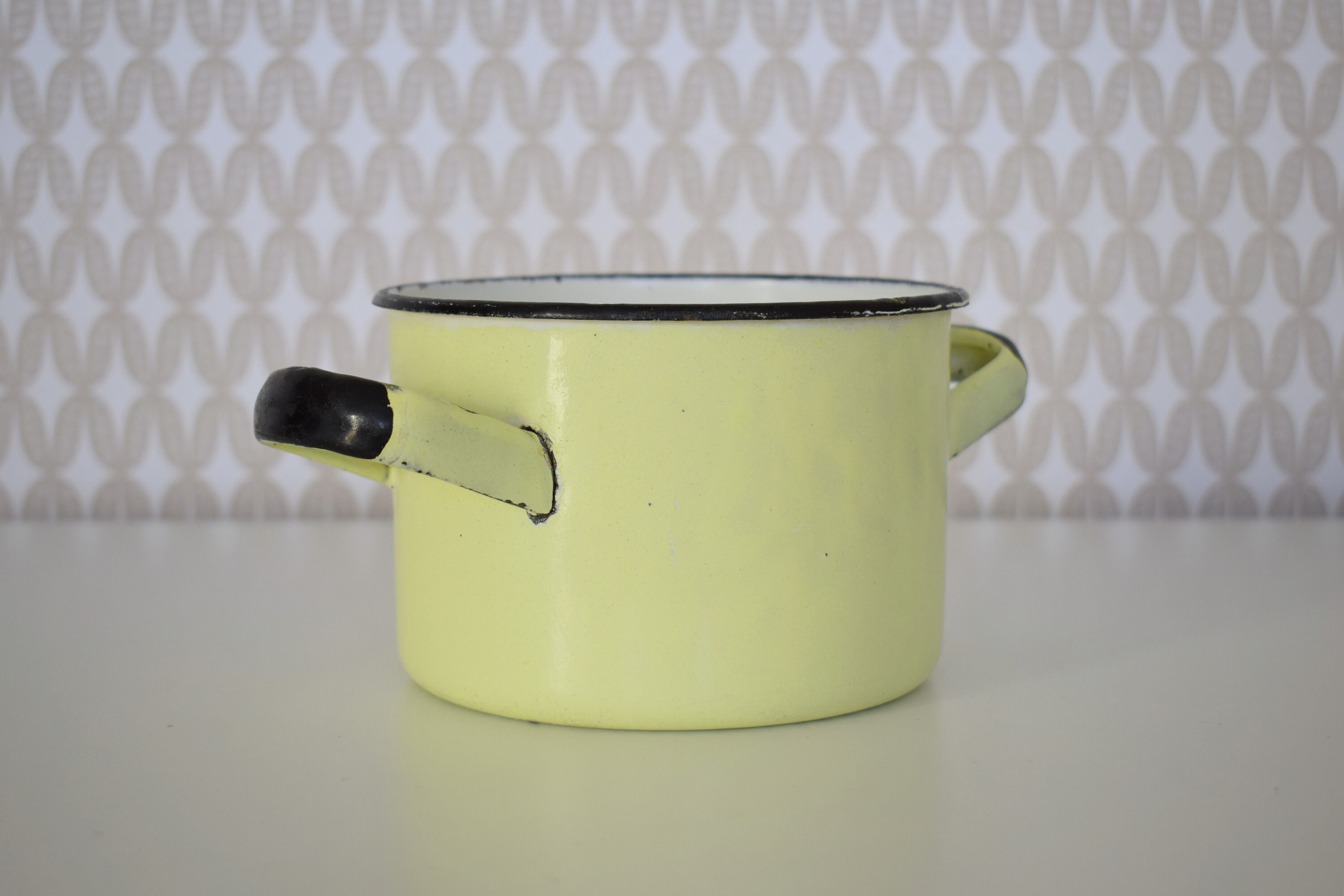 Vintage Yellow Enamel Stock Pot with Black Handles and Trim Etsy