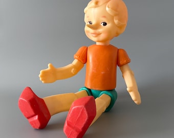 Soviet Buratino doll, Big plastic toy USSR, Pinocchio, Vintage toy