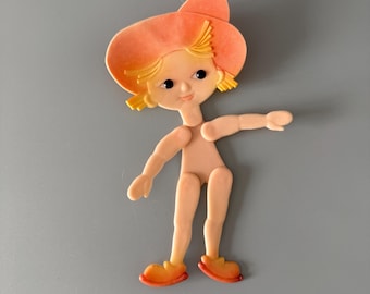 Vintage Soviet Dunno ball-jointed doll, flat plastic doll, Collectible USSR toy