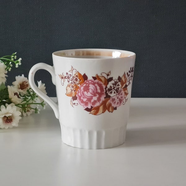 Ceramic cup with flowers, Soviet vintage mug, russian cup, Retro teacup, Vintage table serving, Soviet memorabilia