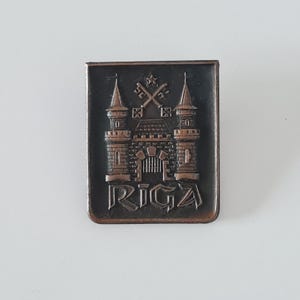 Vintage Soviet Riga Pin, Nostalgic Gift for a Friend, Latvia Travel Souvenir, Retro 1980s Lapel Pin, Collectible Soviet Emblem