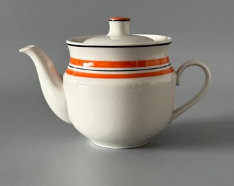 Vintage keramiktekanna med orange ränder, Porslinstekanna Sovjetunionen, Sovjetisk vintage, Retro köksredskap, Stugchic, Bondgårdsinredning