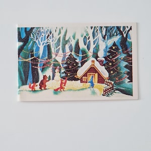 Cartão postal de Natal vintage soviético Cartão de Feliz Ano Novo com animais engraçados