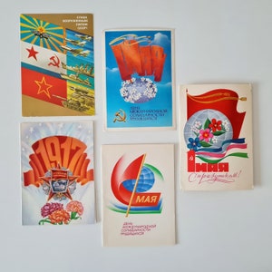Cartes postales patriotiques soviétiques, jours fériés en URSS, 1er mai, révolution d'octobre, fête de l'armée soviétique