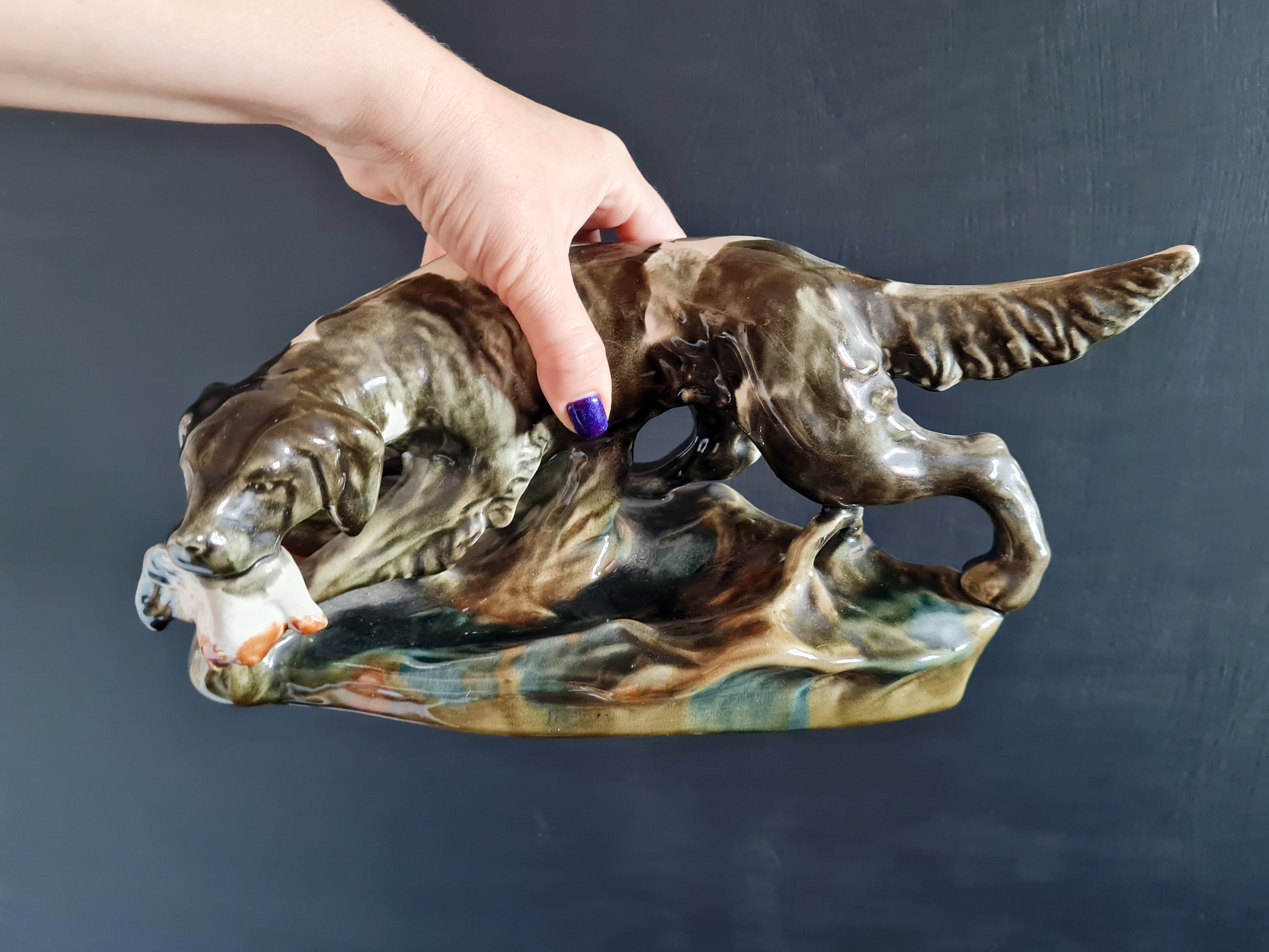 ヴィンテージ ソビエト製 磁器製猟犬置物 | 1980年代 ソ連製 デスク 