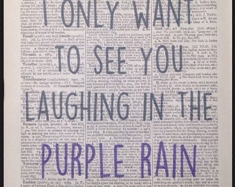 "purple rain" prince musique paroles vintage dictionnaire wall art imprimé photo "purple rain" prince musique paroles vintage dictionnaire wall art imprimé photo