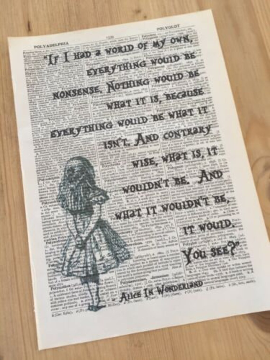 Alice in wonderland nonsense quote print Original Dictionary Etsy
