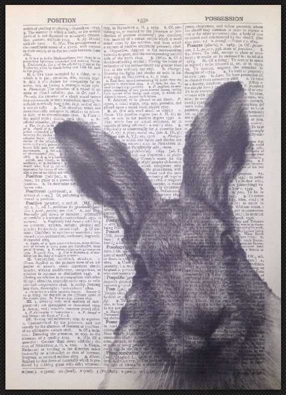 ART PRINT ORIGINAL ANTIQUE BOOK PAGE Dictionary Vintage HARE BALLOON Rabbit Old