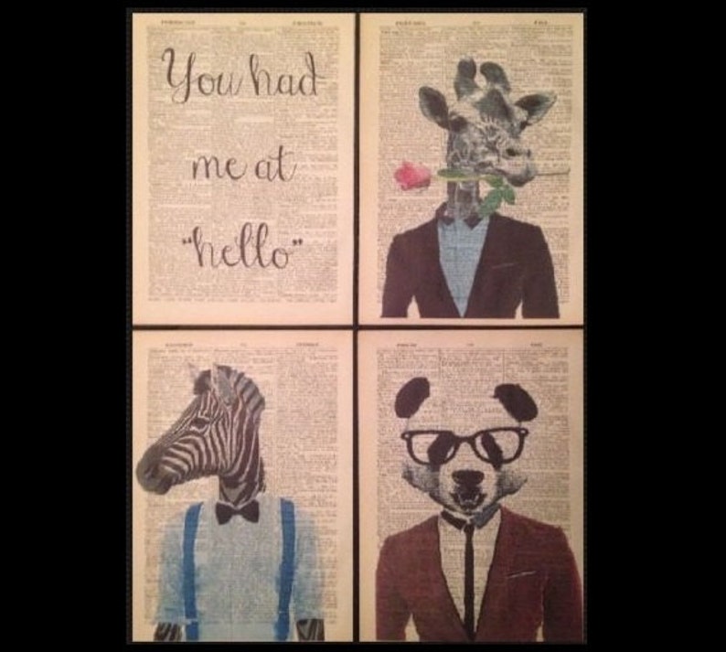 Zebra Vintage Dictionary Page Print Wall Art Picture Quirky Animal Cool Funky
