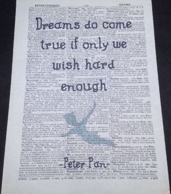 Tinkerbell Peter Pan Quote Vintage Dictionary Wall Art Print