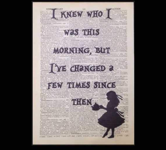 Set of 6 Alice in Wonderland Dictionary Print Vintage Book Page Upcycled
