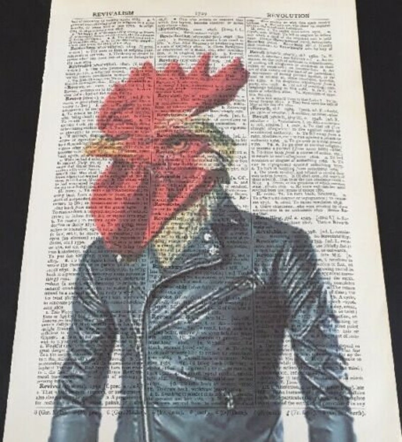 Rooster Chicken Quote Pun Vintage Dictionary Page Wall Art Etsy